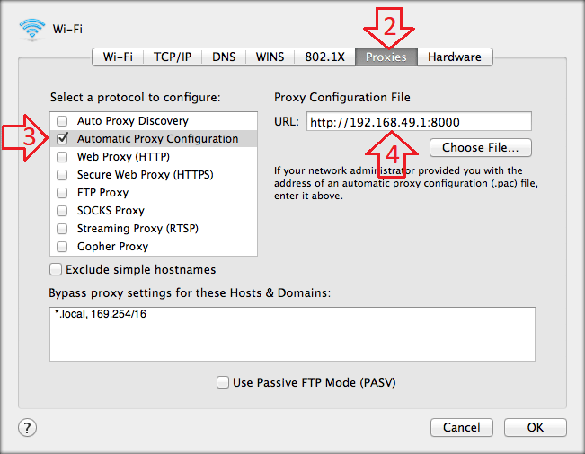 On Any Mac Computer Or Tablet Open Network Settings And Select The Wifi Adapter Click Advanced And Then Proxies Check Automatic Proxy Configuration Url Http 192 168 49 1 8000 Click Ok And Then Apply Now Connect Wifi To Direct Xx